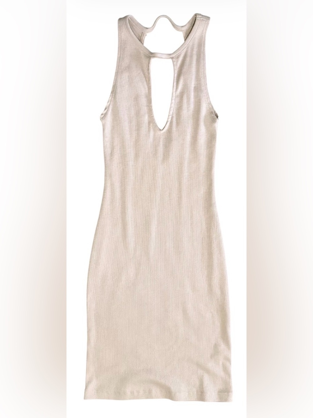 Kendall & Kylie Beige Ribbed Keyhole Mini Dress